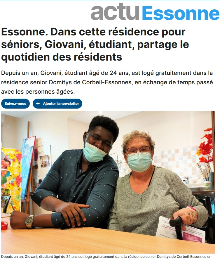 Article Actu Essonne consacré à l’expérience de Giovani en résidence seniors