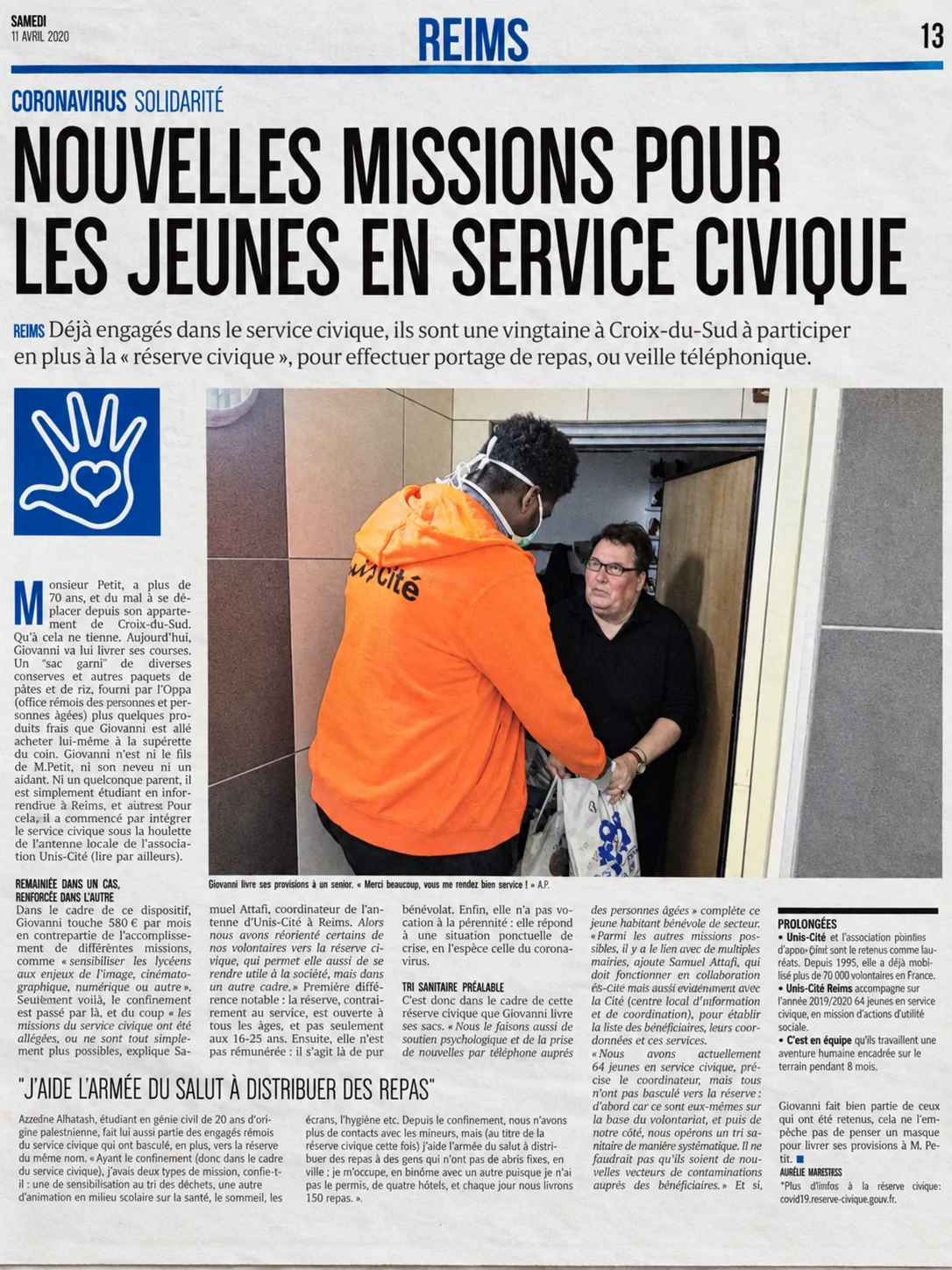 Page de presse du 11 avril 2020 sur les missions des volontaires en service civique